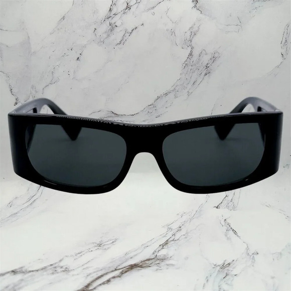 VERSACE Sunglasses New Black Square Wrap Shield Mask Acetate Gold Letter Logo - Picture 3 of 12